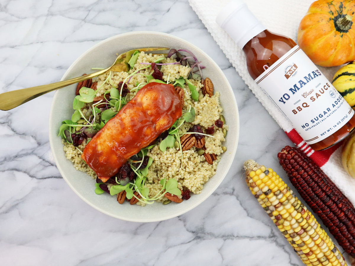 Maple BBQ Salmon with Harvest Quinoa &ndash; Yo Mama's Foods
